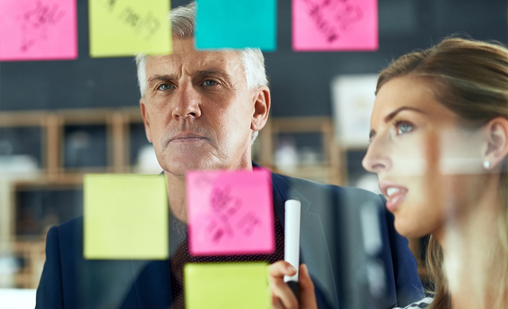 european ceo and virtual assistant with sticky notes