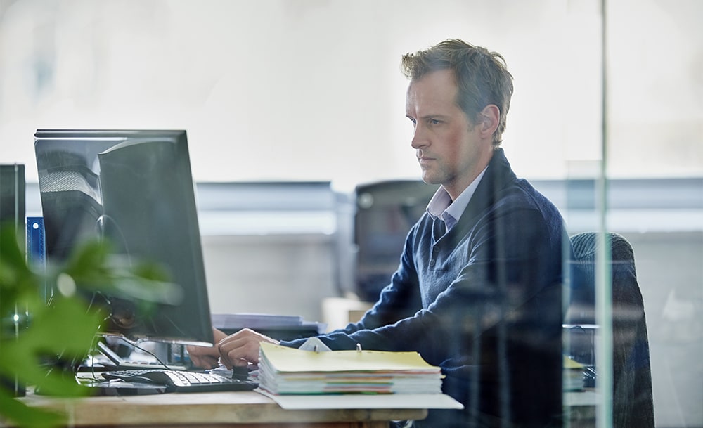 nordic ceo working in office with computer