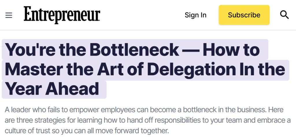 entreprenour article - you are the bottleneck